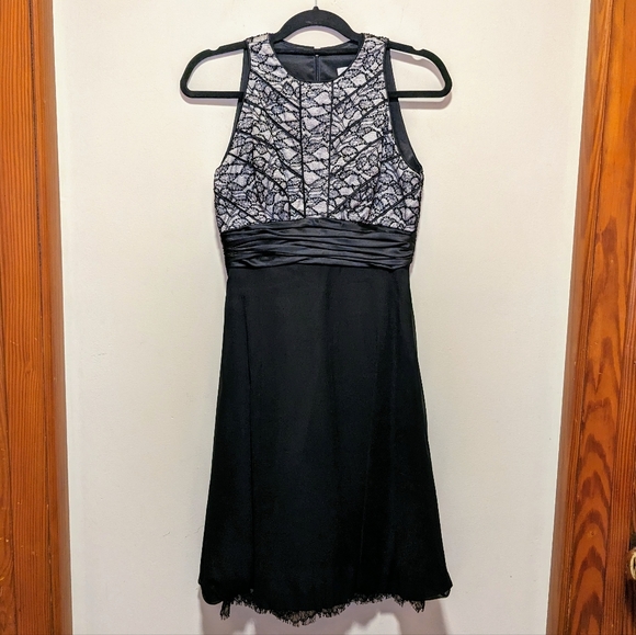 Badgley Mischka Vintage Black Silk Lace Beaded Cocktail Dress - Picture 1 of 11